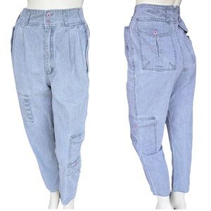 Vintage 80's Jordache Grey High Rise Tapered Leg Multiple Cargo Pocket Pants 7JR